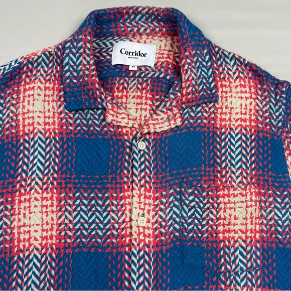 Corridor Mens Acid Plaid Short Sleeve Button Shirt Sz Medium Firecracker Camp C7 - Picture 6 of 8